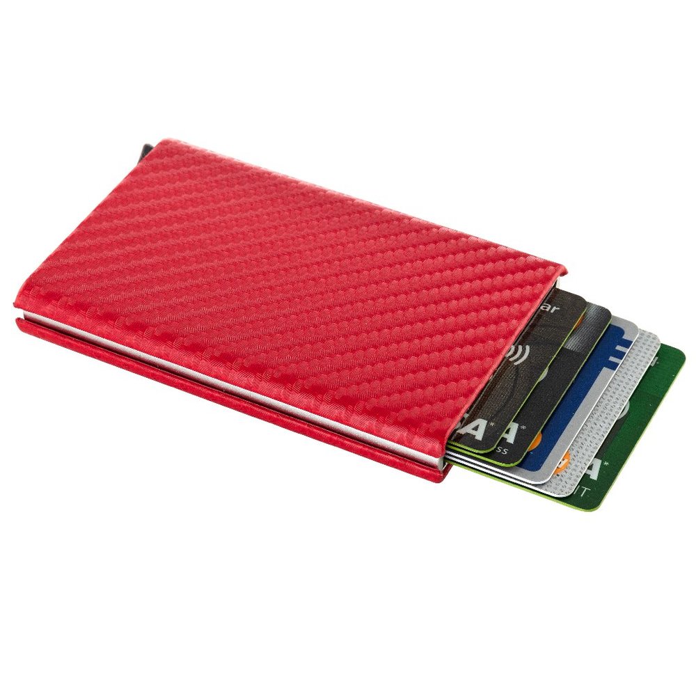 SLIM Aluminum Clip Automatic Pop Up Wallet Carbon Fiber (Red)
